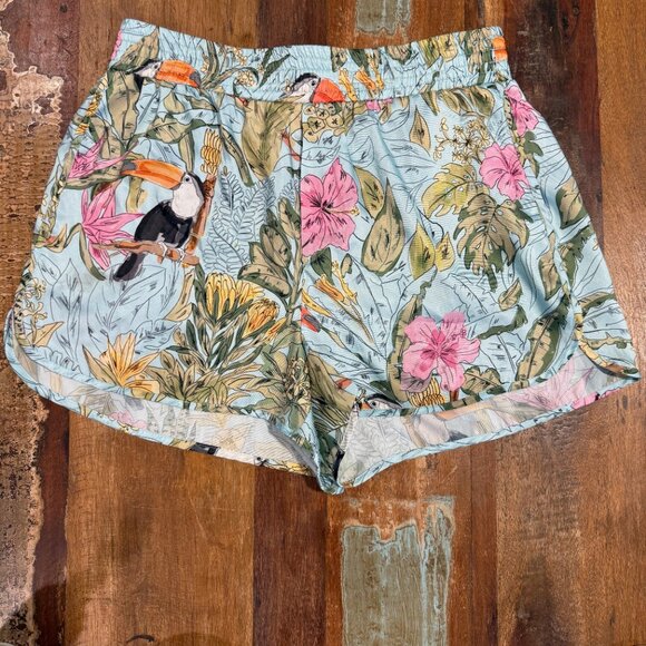 ZARA Tropical Toucan Pajama Print Shorts Size M - Picture 1 of 10